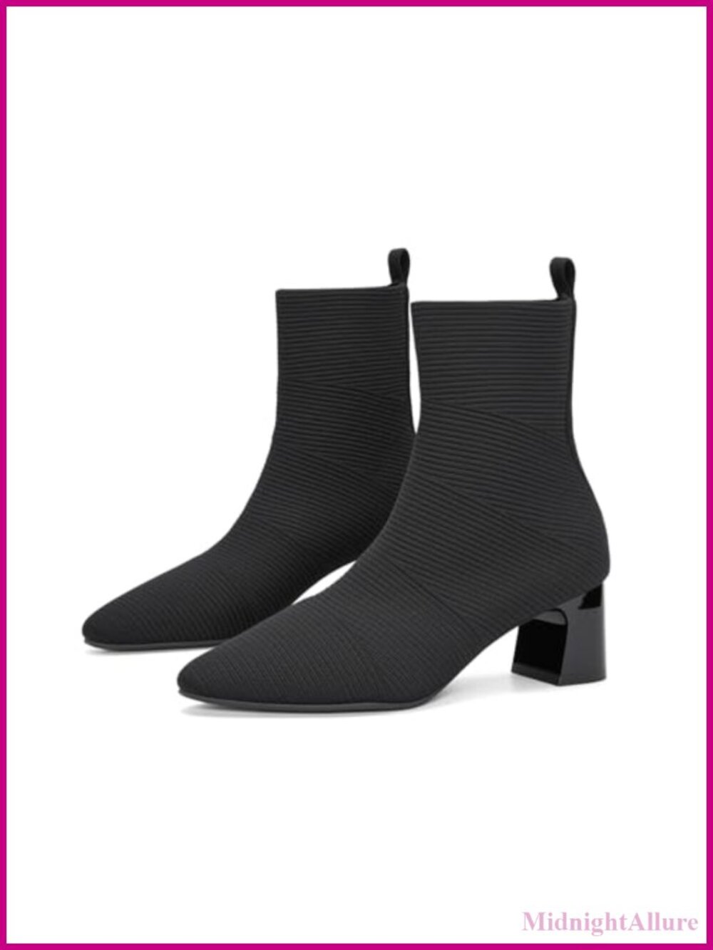 Women's Knit Ankle Boots Pointed Toe Slip-On Block Heel Booties